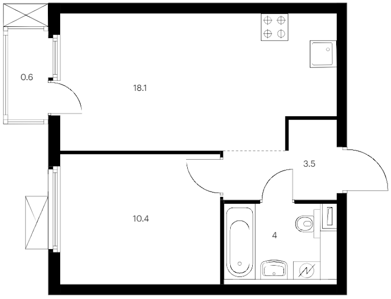 1-комнатная квартира 36.6 м², 4/14 эт., ЖК «Витебский парк»